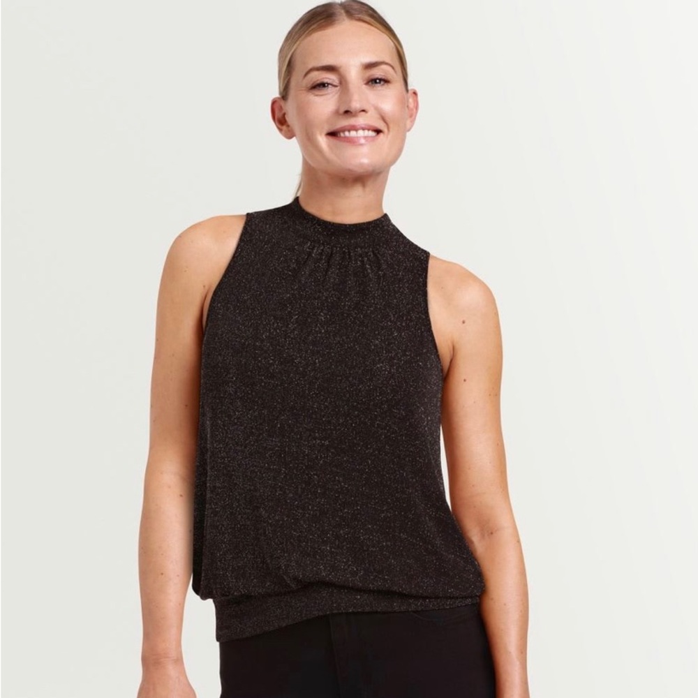 Reitmans Black Sparkle High-Neck Sleeveless Top